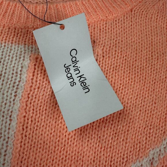 NWT Calvin Klein Women’s M Peach Oversized Sweater CK Logo Front Long Sleeve - Picture 4 of 9